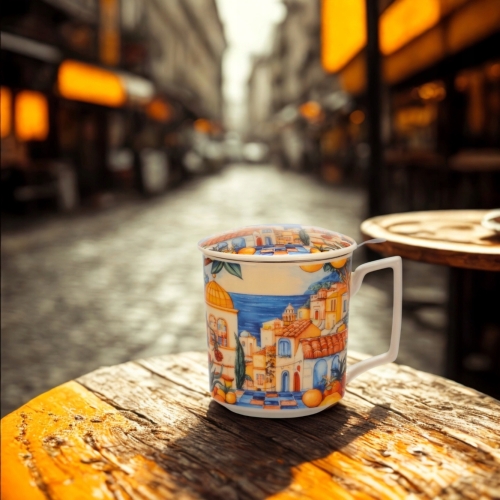 PORCELANOWY Kubek 450 ml z Zaparzaczem do HERBATY ZIÓŁ - MODERN ESPANIA