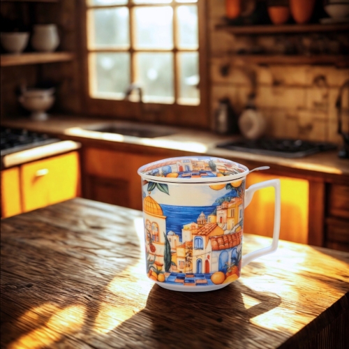 PORCELANOWY Kubek 450 ml z Zaparzaczem do HERBATY ZIÓŁ - MODERN ESPANIA