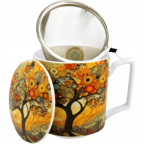 PORCELANOWY Kubek 450 ml z Zaparzaczem do HERBATY ZIÓŁ - MODERN TREE