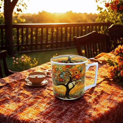PORCELANOWY Kubek 450 ml z Zaparzaczem do HERBATY ZIÓŁ - MODERN TREE
