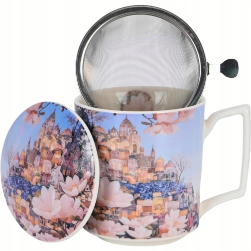 PORCELANOWY Kubek 450 ml z Zaparzaczem do HERBATY ZIÓŁ - CITY OF MAGNOLIAS
