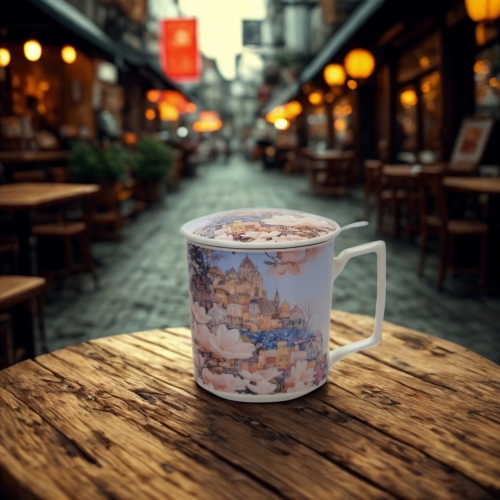 PORCELANOWY Kubek 450 ml z Zaparzaczem do HERBATY ZIÓŁ - CITY OF MAGNOLIAS