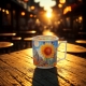 PORCELANOWY Kubek 450 ml z Zaparzaczem do HERBATY ZIÓŁ - MODERN SUNFLOWER