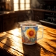 PORCELANOWY Kubek 450 ml z Zaparzaczem do HERBATY ZIÓŁ - MODERN SUNFLOWER