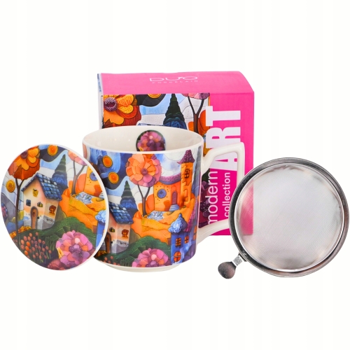 PORCELANOWY Kubek 450 ml z Zaparzaczem do HERBATY ZIÓŁ - MODERN COUNTRYSIDE