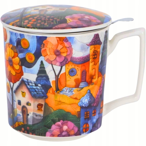 PORCELANOWY Kubek 450 ml z Zaparzaczem do HERBATY ZIÓŁ - MODERN COUNTRYSIDE