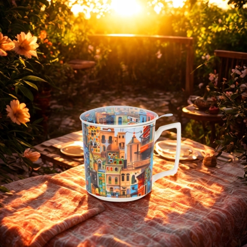 PORCELANOWY Kubek 450 ml z Zaparzaczem do HERBATY ZIÓŁ - MODERN SWEET CITY