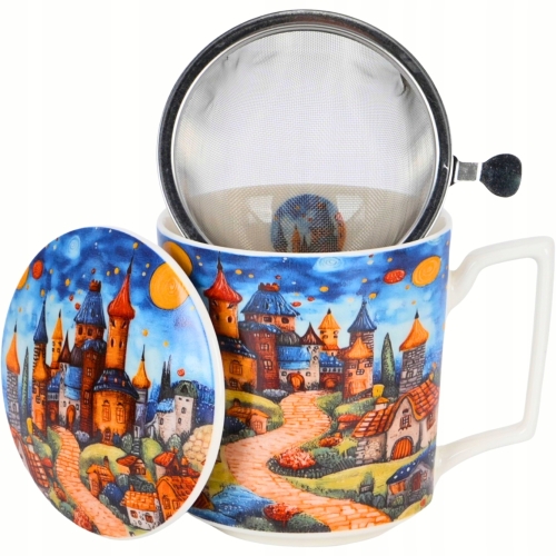PORCELANOWY Kubek 450 ml z Zaparzaczem do HERBATY ZIÓŁ - SLEEPY KINGDOM