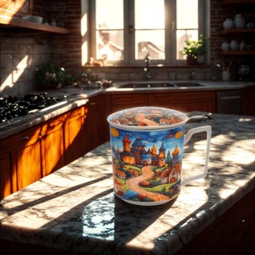PORCELANOWY Kubek 450 ml z Zaparzaczem do HERBATY ZIÓŁ - SLEEPY KINGDOM