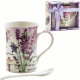 PORCELANOWY Kubek 270 ml z Łyżeczką do KAWY HERBATY KAKAO - Lawenda