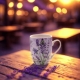 PORCELANOWY Kubek 320 ml z Łyżeczką do KAWY HERBATY KAKAO - Lawenda