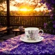PORCELANOWA Filiżanka JUMBO 350 ml ze spodeczkiem do KAWY HERBATY - Lawenda