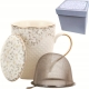 Porcelanowy Kubek 430 ml z Zaparzaczem i Pokrywką do HERBATY ZIÓŁ - LISTKI