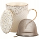 Porcelanowy Kubek 430 ml z Zaparzaczem i Pokrywką do HERBATY ZIÓŁ - LISTKI