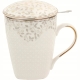 Porcelanowy Kubek 430 ml z Zaparzaczem i Pokrywką do HERBATY ZIÓŁ - LISTKI