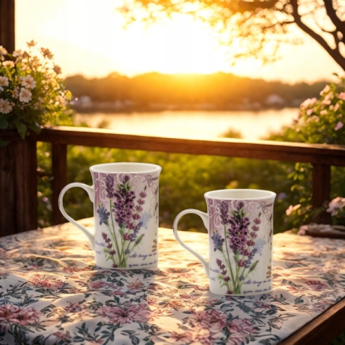 PORCELANOWY Kubek 270 ml do KAWY HERBATY KAKAO Komplet 2 SZTUKI - Lawenda