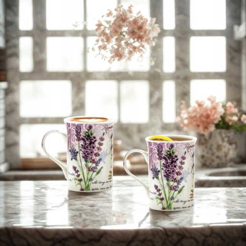PORCELANOWY Kubek 270 ml do KAWY HERBATY KAKAO Komplet 2 SZTUKI - Lawenda