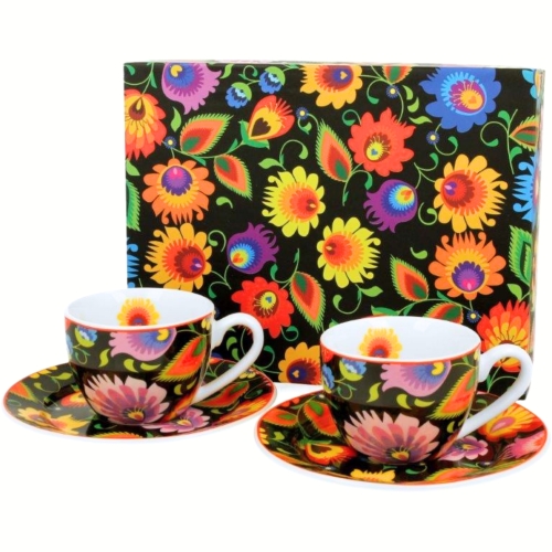 Dwie PORCELANOWE filiżanki 90 ml ze spodkami do KAWY ESPRESSO - ETNIC