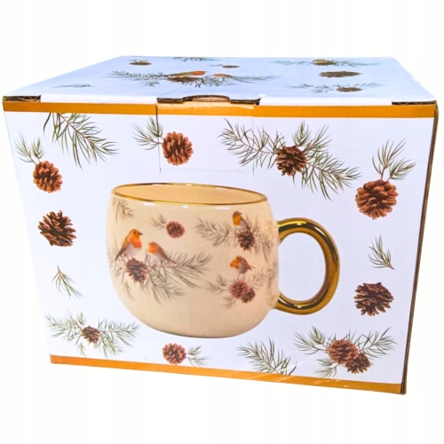Duży PORCELANOWY Kubek baryłka 530 ml do KAWY HERBATY GRZAŃCA - Ptaszki