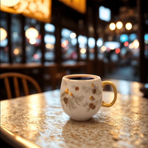 Duży PORCELANOWY Kubek baryłka 530 ml do KAWY HERBATY GRZAŃCA - Ptaszki