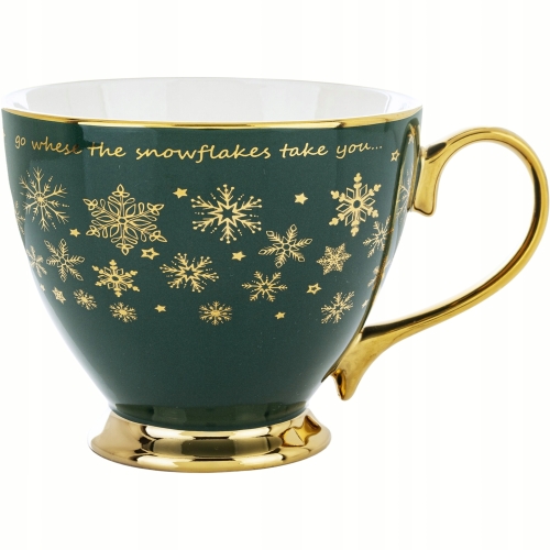 ŚWIĄTECZNY Porcelanowy Kubek Filiżanka do KAWY HERBATY 380 ml - ŚNIEŻYNKI
