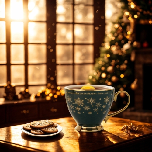 ŚWIĄTECZNY Porcelanowy Kubek Filiżanka do KAWY HERBATY 380 ml - ŚNIEŻYNKI