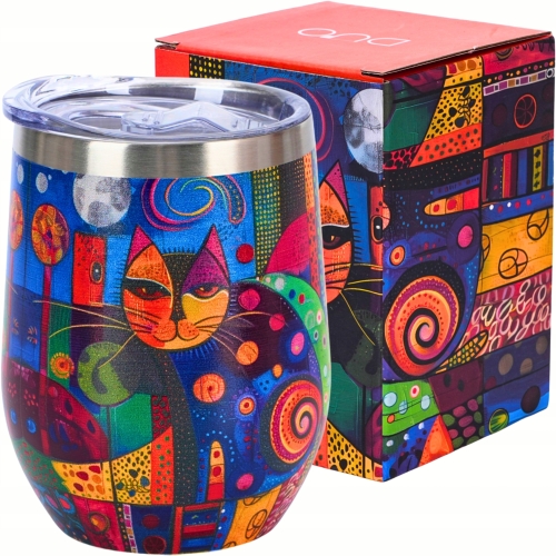 Stalowy Kubek termiczny 330 ml Termos na KAWĘ HERBATĘ - MODERN CAT