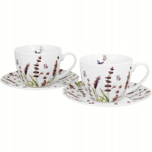 DWIE Porcelanowe Filiżanki 270 ml + Dzbanek 900 ml Flower Classic LAVENDER