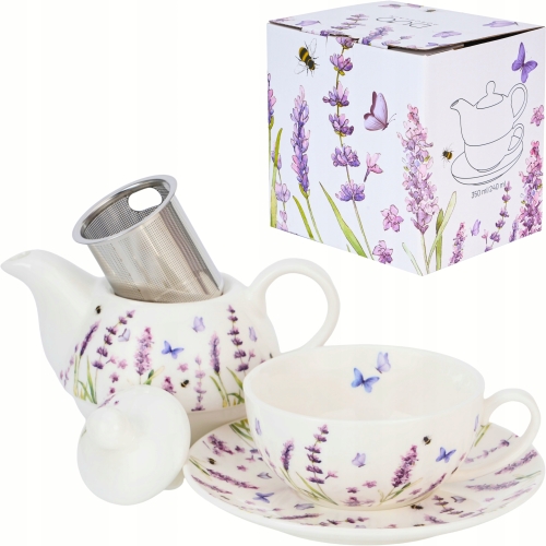 TEA FOR ONE Porcelanowy Dzbanek 350ml z filiżanką - Flower Classic LAVENDER