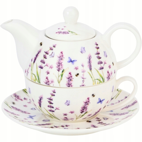 TEA FOR ONE Porcelanowy Dzbanek 350ml z filiżanką - Flower Classic LAVENDER