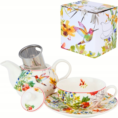 TEA FOR ONE Porcelanowy Dzbanek 350 ml z filiżanką - Flower Classic KOLIBER