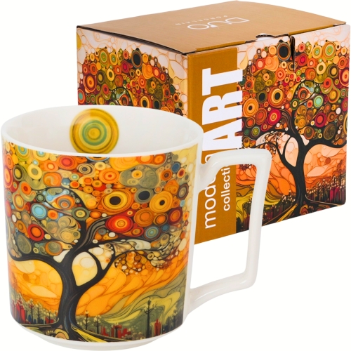 Kolorowy PORCELANOWY Kubek 450 ml do KAWY HERBATY KAKAO - MODERN TREE