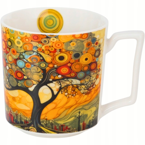 Kolorowy PORCELANOWY Kubek 450 ml do KAWY HERBATY KAKAO - MODERN TREE