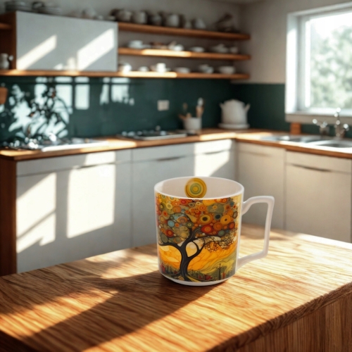 Kolorowy PORCELANOWY Kubek 450 ml do KAWY HERBATY KAKAO - MODERN TREE