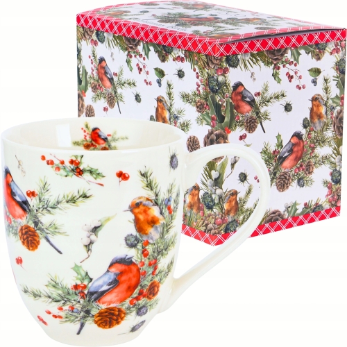 PORCELANOWY Kubek XXL 1000 ml do KAWY HERBATY na Święta - CHRISTMAS BIRDS