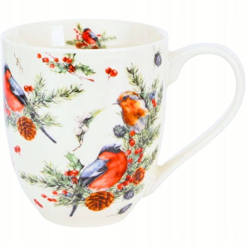 PORCELANOWY Kubek XXL 1000 ml do KAWY HERBATY na Święta - CHRISTMAS BIRDS