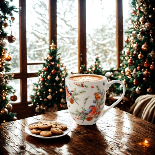 PORCELANOWY Kubek XXL 1000 ml do KAWY HERBATY na Święta - CHRISTMAS BIRDS