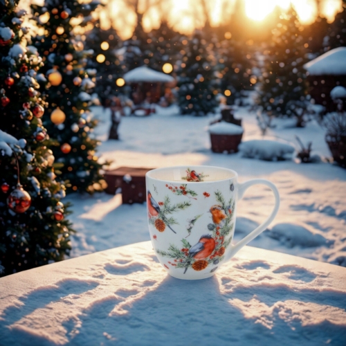 PORCELANOWY Kubek XXL 1000 ml do KAWY HERBATY na Święta - CHRISTMAS BIRDS