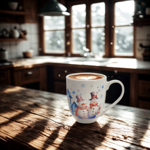 PORCELANOWY Kubek XXL 1000 ml do KAWY HERBATY na Święta - SNOWMAN BAŁWANEK