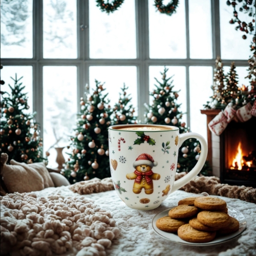 PORCELANOWY Kubek XXL 1000 ml do KAWY HERBATY na Święta - CHRISTMAS CUTIES