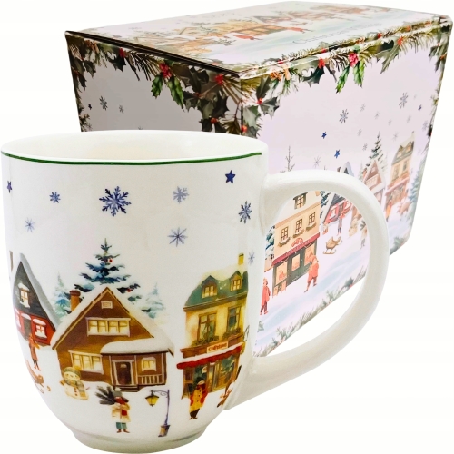 PORCELANOWY Kubek XXL 1000 ml do KAWY HERBATY na Święta - CHRISTMAS VILLAGE
