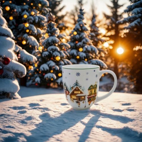 PORCELANOWY Kubek XXL 1000 ml do KAWY HERBATY na Święta - CHRISTMAS VILLAGE