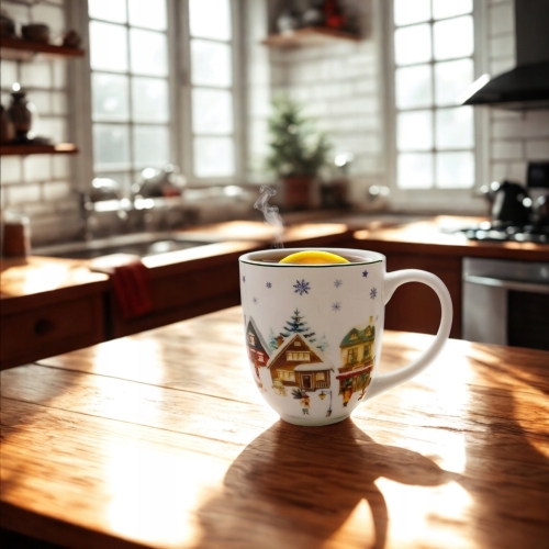 PORCELANOWY Kubek XXL 1000 ml do KAWY HERBATY na Święta - CHRISTMAS VILLAGE