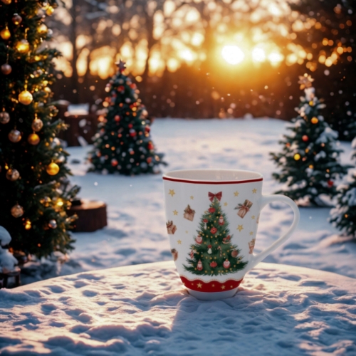 PORCELANOWY Kubek XXL 1000 ml do KAWY HERBATY na Święta - CHRISTMAS TREE