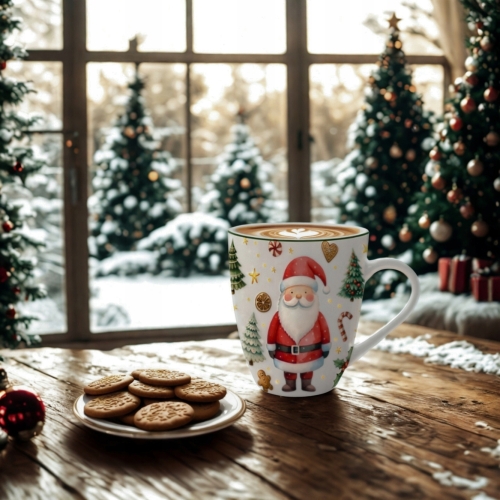 PORCELANOWY Kubek XXL 1000 ml do KAWY HERBATY na Święta SANTA CLAUS Mikołaj