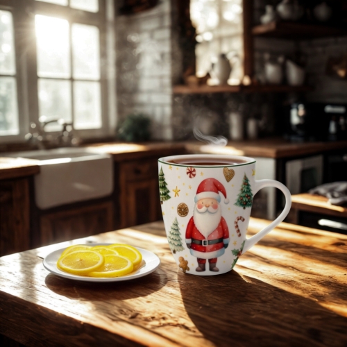 PORCELANOWY Kubek XXL 1000 ml do KAWY HERBATY na Święta SANTA CLAUS Mikołaj