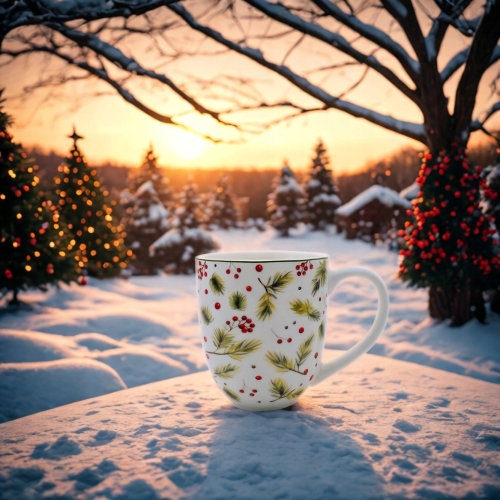 PORCELANOWY Kubek XXL 1000 ml do KAWY HERBATY na Święta - CHRISTMAS LEAVES