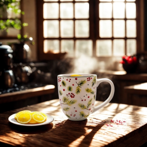 PORCELANOWY Kubek XXL 1000 ml do KAWY HERBATY na Święta - CHRISTMAS LEAVES