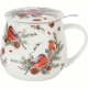 Kubek baryłka 430ml z Zaparzaczem do HERBATY ZIÓŁ na Święta CHRISTMAS BIRDS