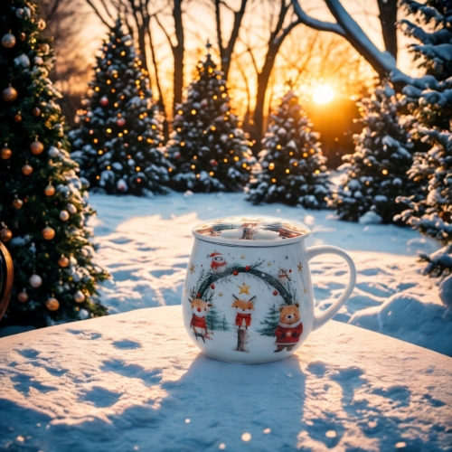 Kubek baryłka 430ml z Zaparzaczem do HERBATY ZIÓŁ - Święta CHRISTMAS CUTIES